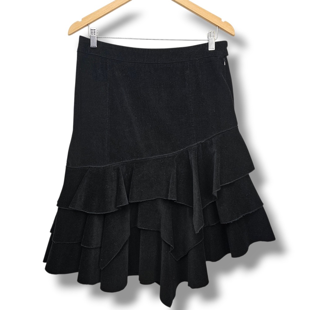 Y2K Corduroy Skirt 8 Black Tiered Ruffle Renaissance Western Dark Fairy Boho Vtg